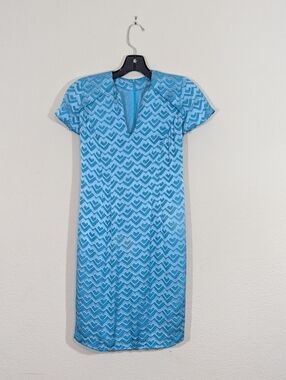 Ripetta Couture Blue Devore Silk Sheath Dress / XS